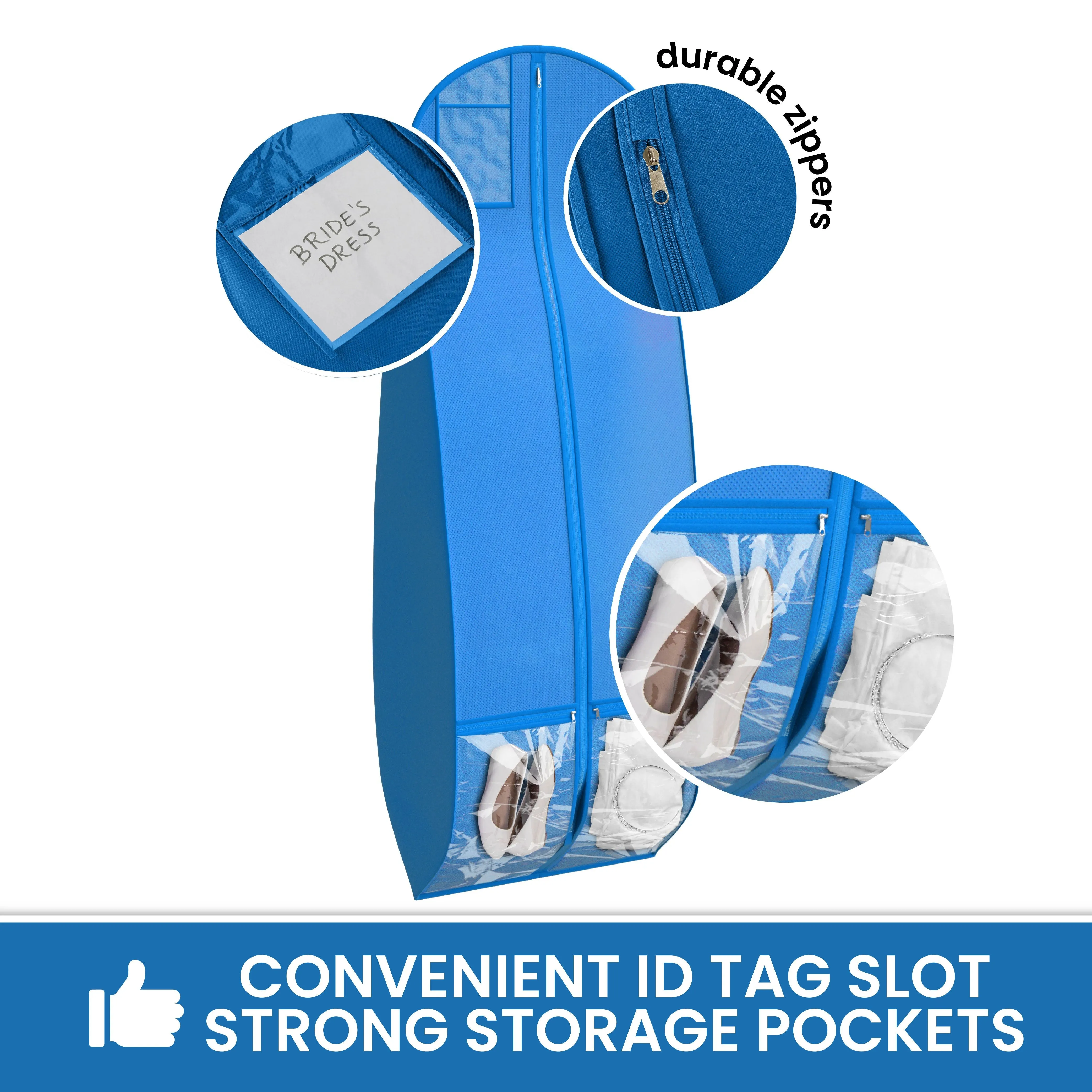 Wedding Dress Garment Bag 16 inch Gusseted, for Long Puffy Gowns, Clear Vinyl Pouch for Labeling