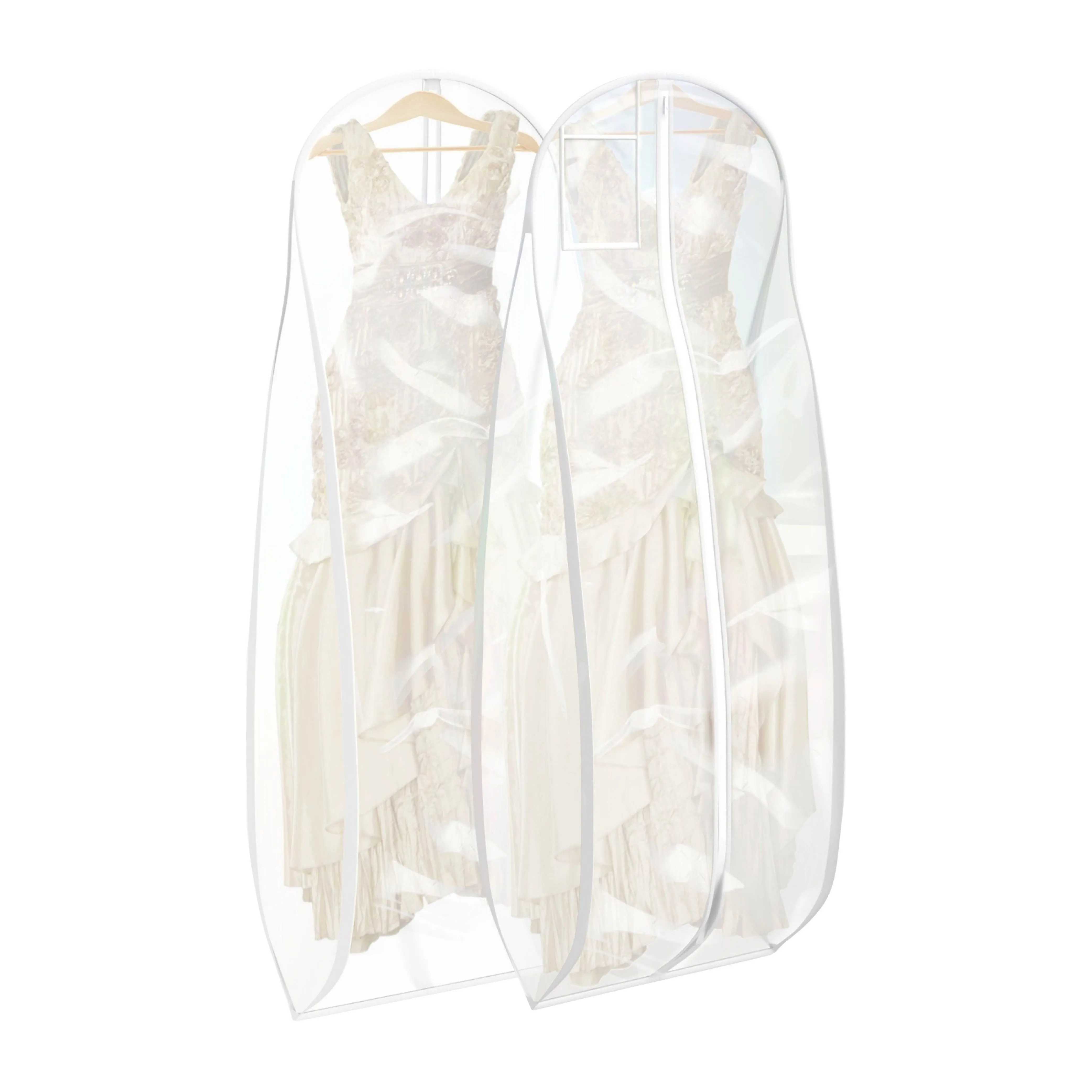 Wedding Dress Garment Bag 16 inch Gusseted, for Long Puffy Gowns, Clear Vinyl Pouch for Labeling