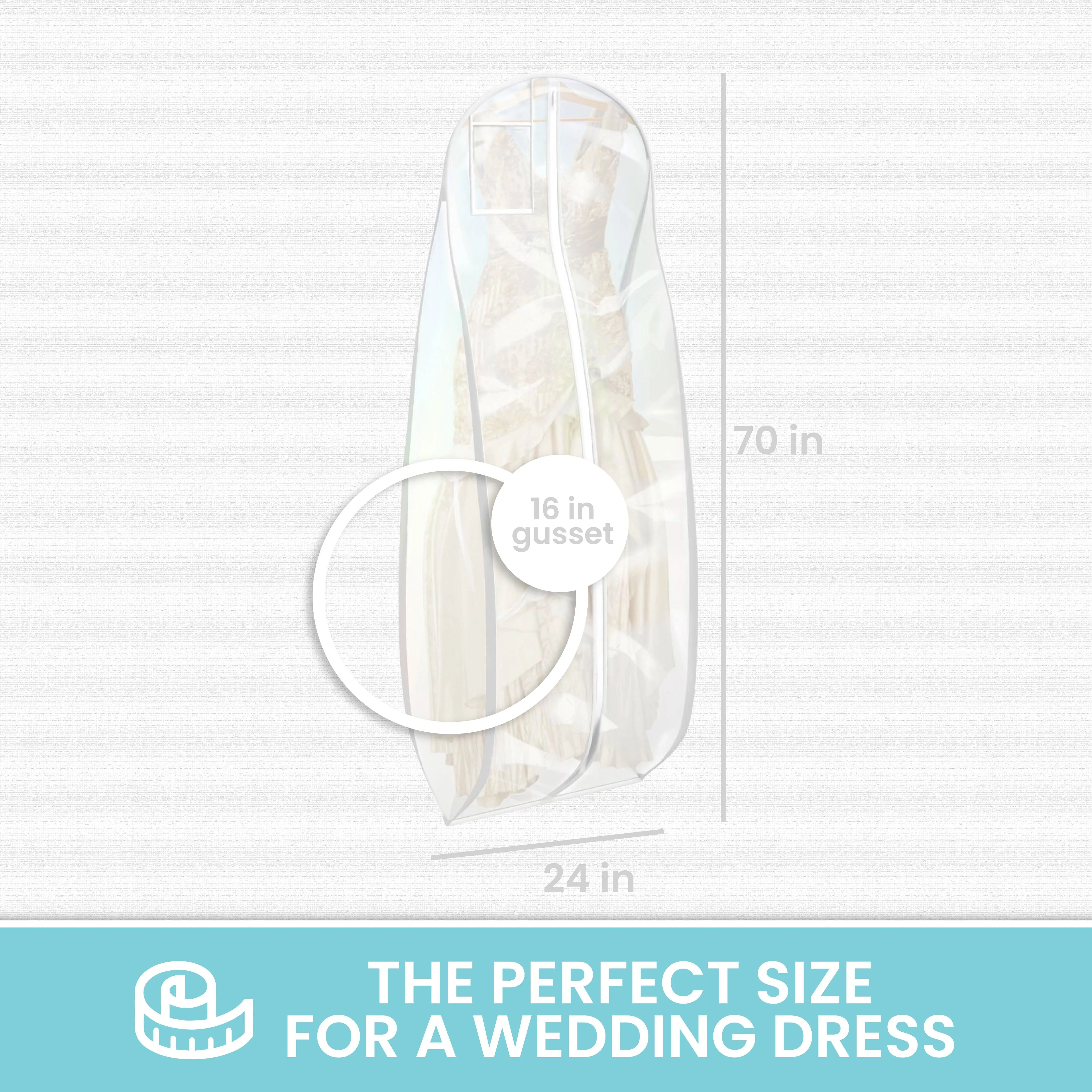 Wedding Dress Garment Bag 16 inch Gusseted, for Long Puffy Gowns, Clear Vinyl Pouch for Labeling
