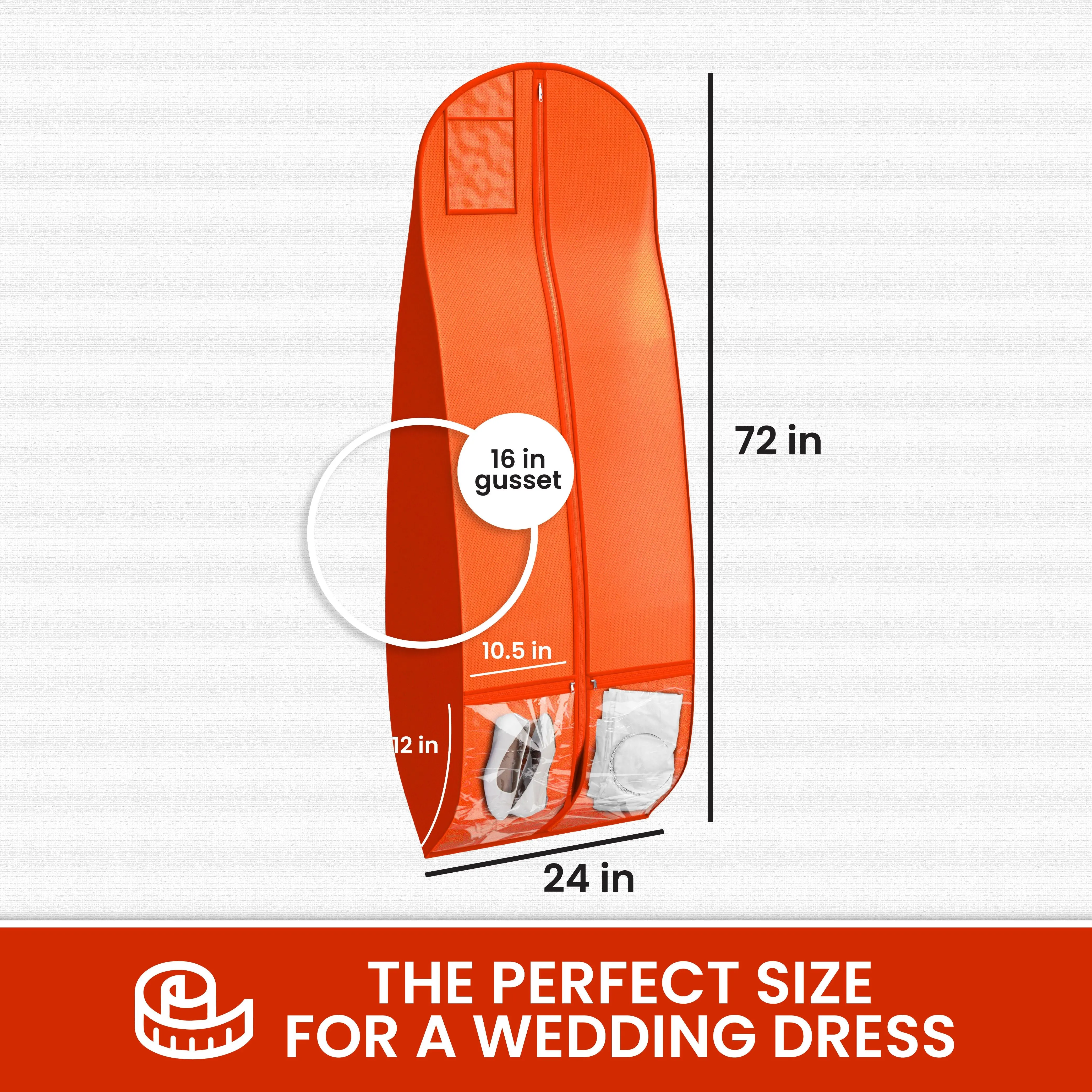Wedding Dress Garment Bag 16 inch Gusseted, for Long Puffy Gowns, Clear Vinyl Pouch for Labeling