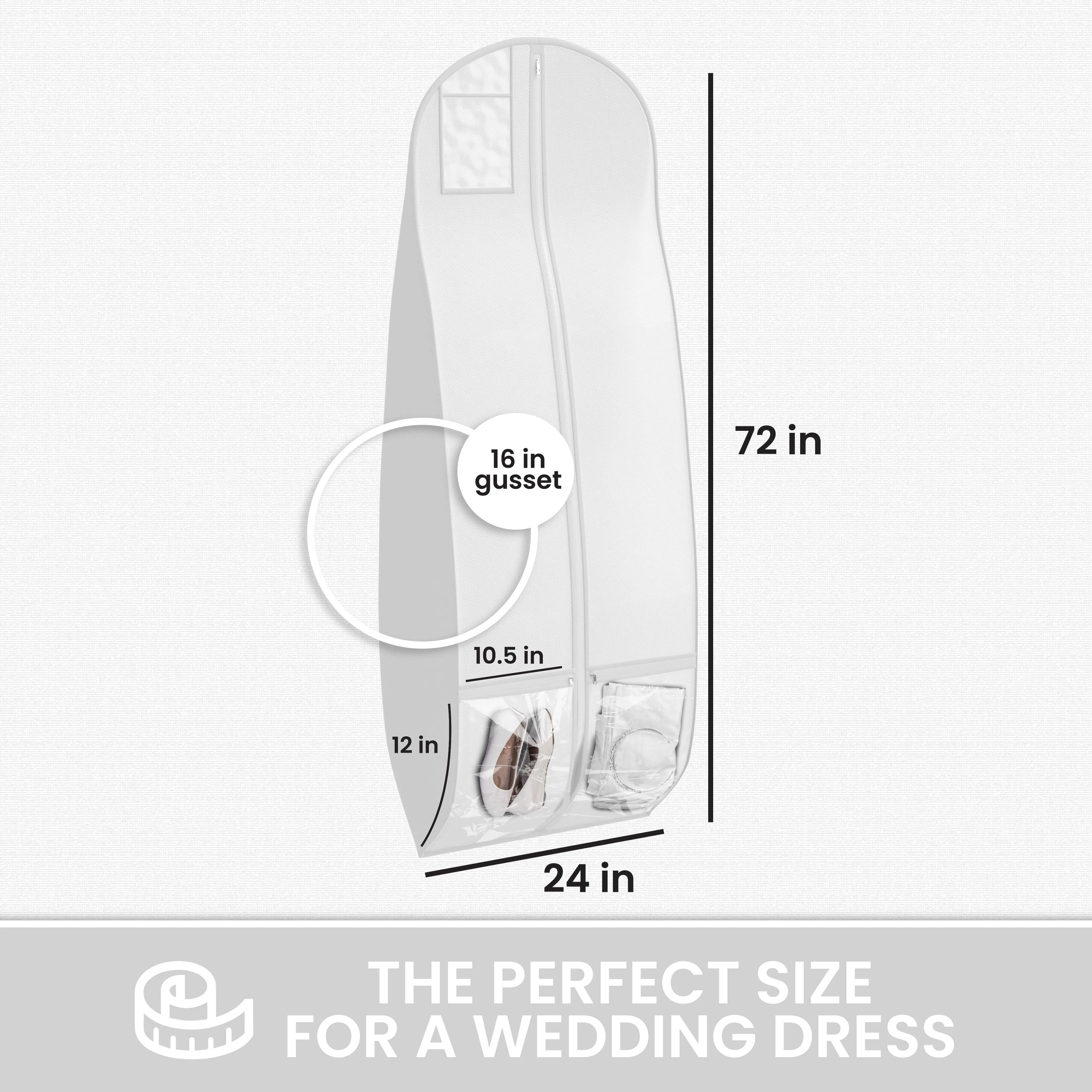 Wedding Dress Garment Bag 16 inch Gusseted, for Long Puffy Gowns, Clear Vinyl Pouch for Labeling