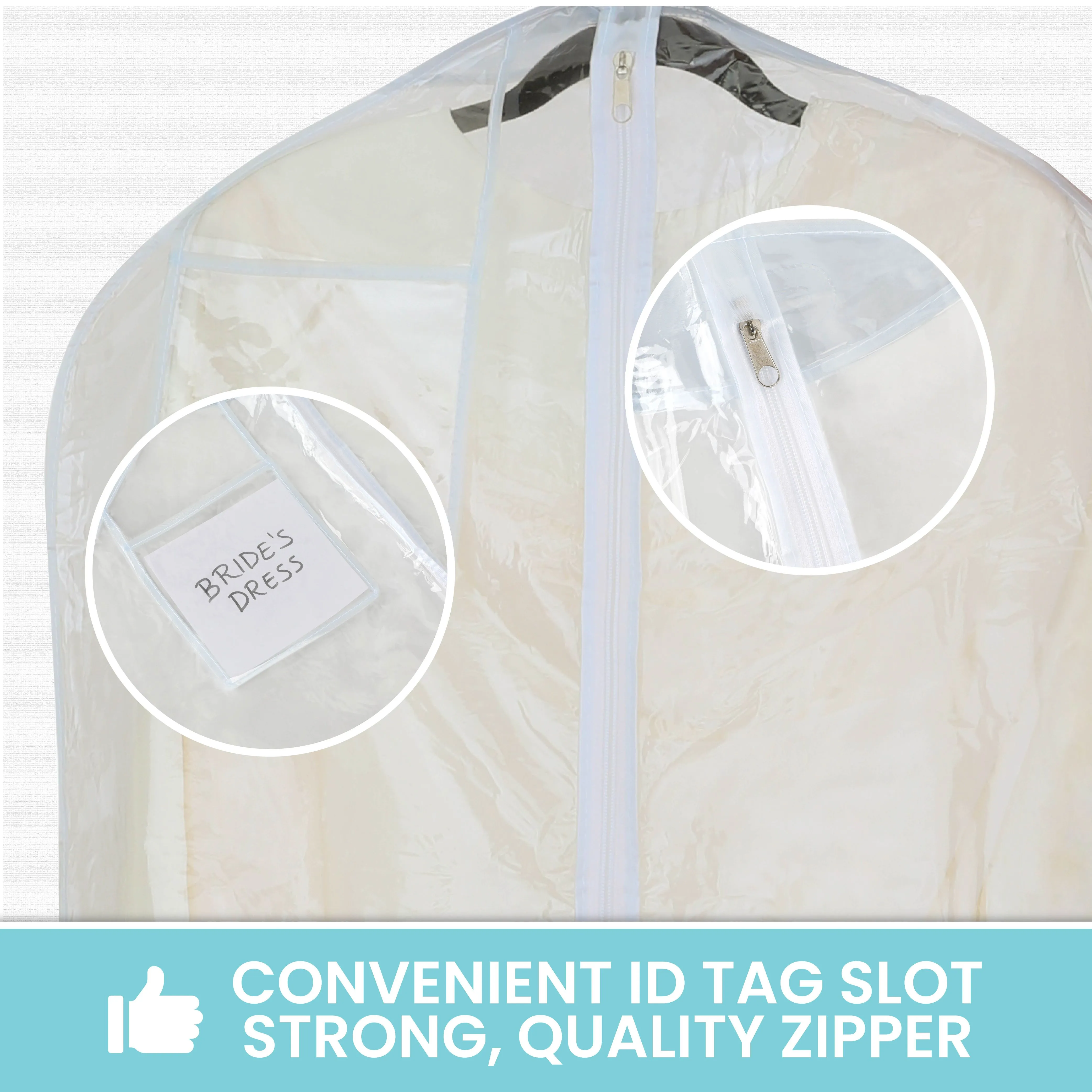 Wedding Dress Garment Bag 16 inch Gusseted, for Long Puffy Gowns, Clear Vinyl Pouch for Labeling