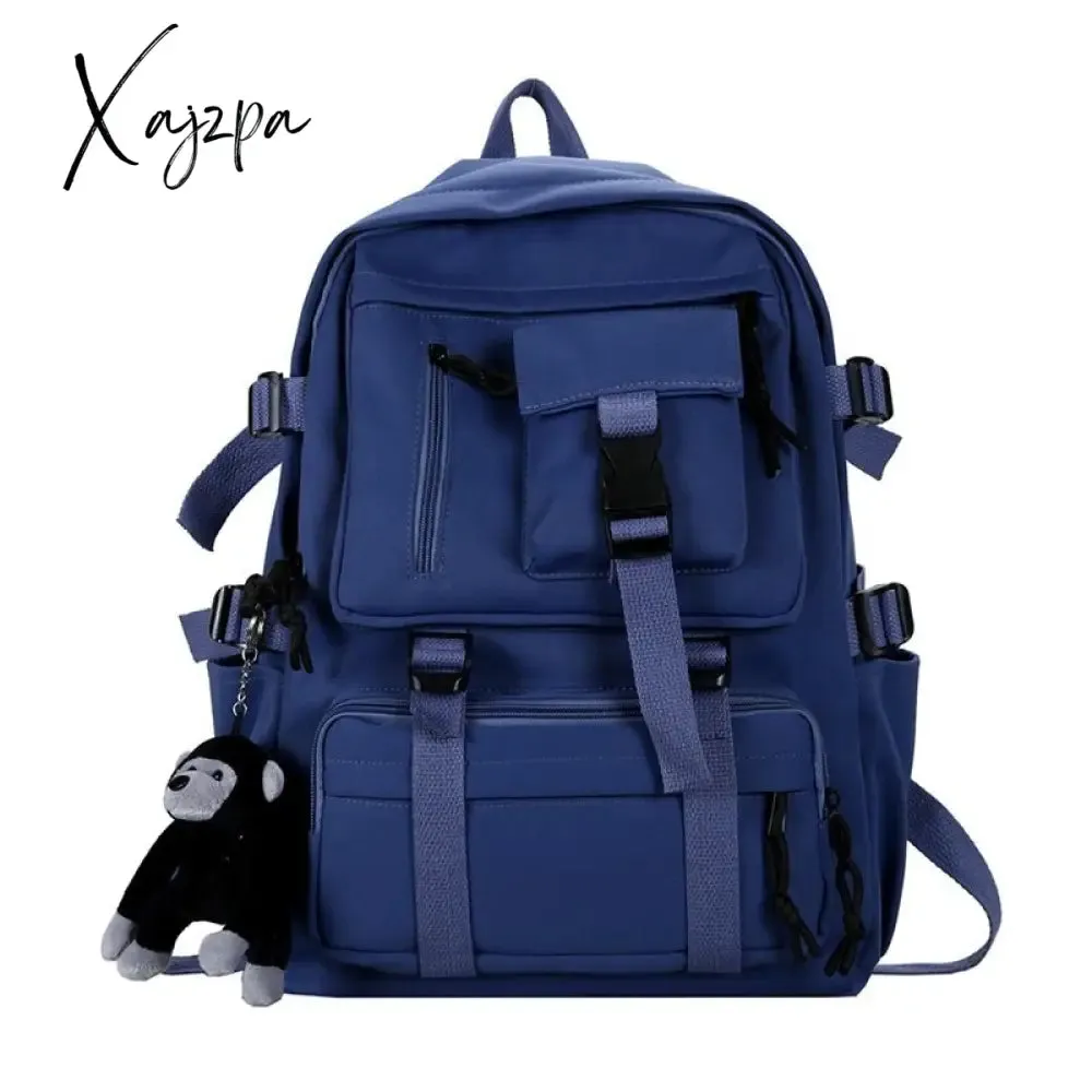 Xajzpa - Preppy Style Black Backpack Unisex Women Men Backpack Nylon Waterproof Multi-Pocket Design Mochilas Teenagers Shoulder Bag