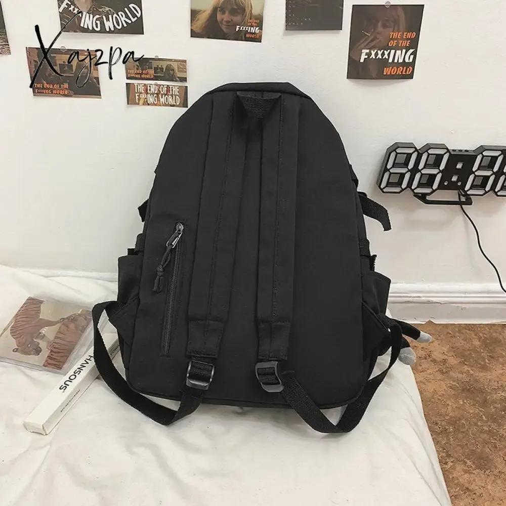 Xajzpa - Preppy Style Black Backpack Unisex Women Men Backpack Nylon Waterproof Multi-Pocket Design Mochilas Teenagers Shoulder Bag