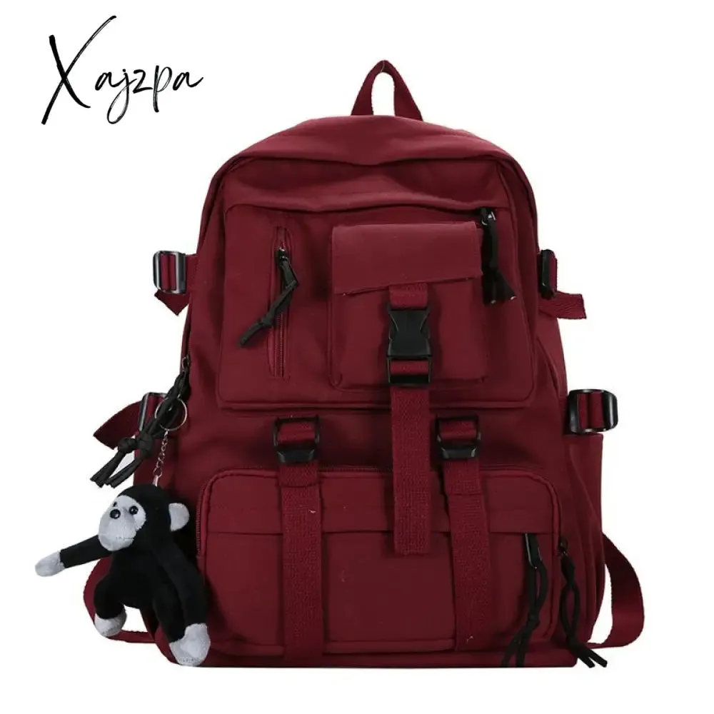 Xajzpa - Preppy Style Black Backpack Unisex Women Men Backpack Nylon Waterproof Multi-Pocket Design Mochilas Teenagers Shoulder Bag