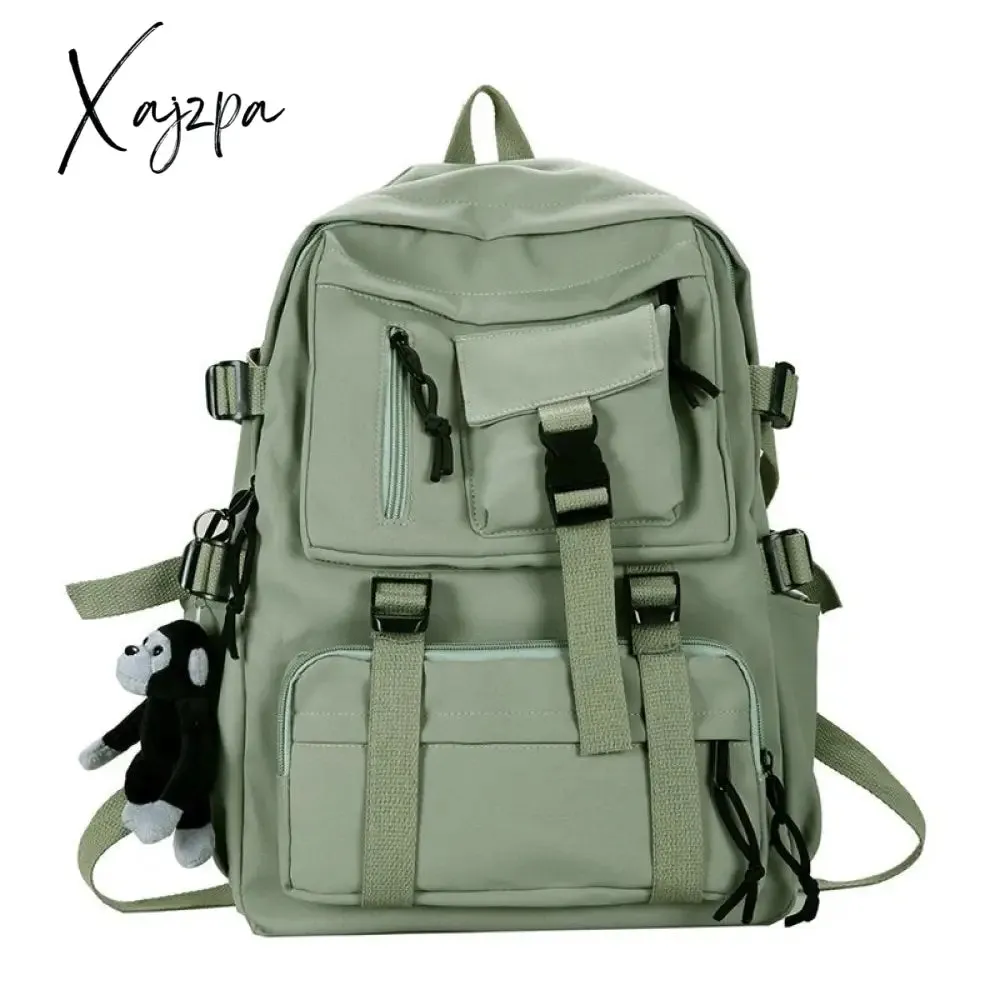 Xajzpa - Preppy Style Black Backpack Unisex Women Men Backpack Nylon Waterproof Multi-Pocket Design Mochilas Teenagers Shoulder Bag